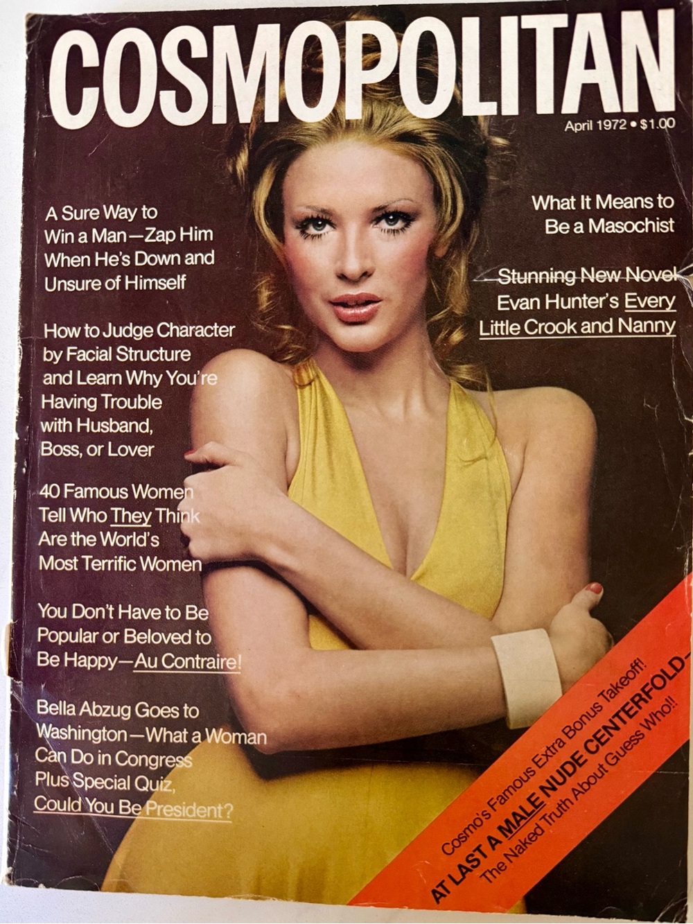 Vintage April 1972 Cosmopolitan Magazine with Burt Reynold’s Centerfold